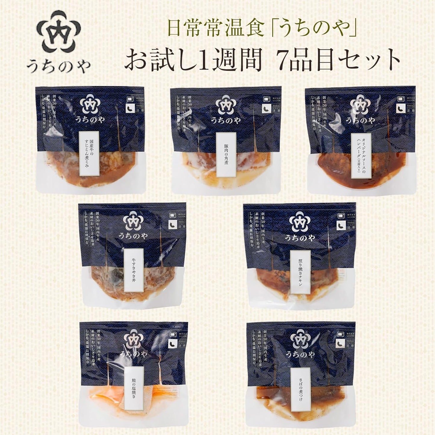 Room Temperature Ready Meals by Uchipac - Trial 1-Week 7-Item Set - Side Dishes - Retort Foods - No Preservatives, No Colorings, Additive-Free - Room Temperature Storage - Emergency Food - Stockpiled