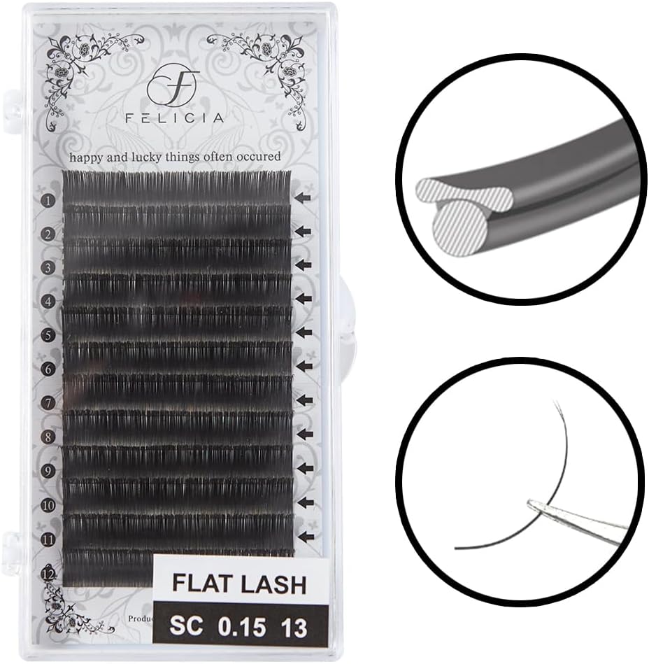 FELICIA Flat Lash Matte Eyelash Extensions Ultra Soft Single Matsueku Eyelash SC Curl 0.15 Thickness 0.5 inches (13 mm)