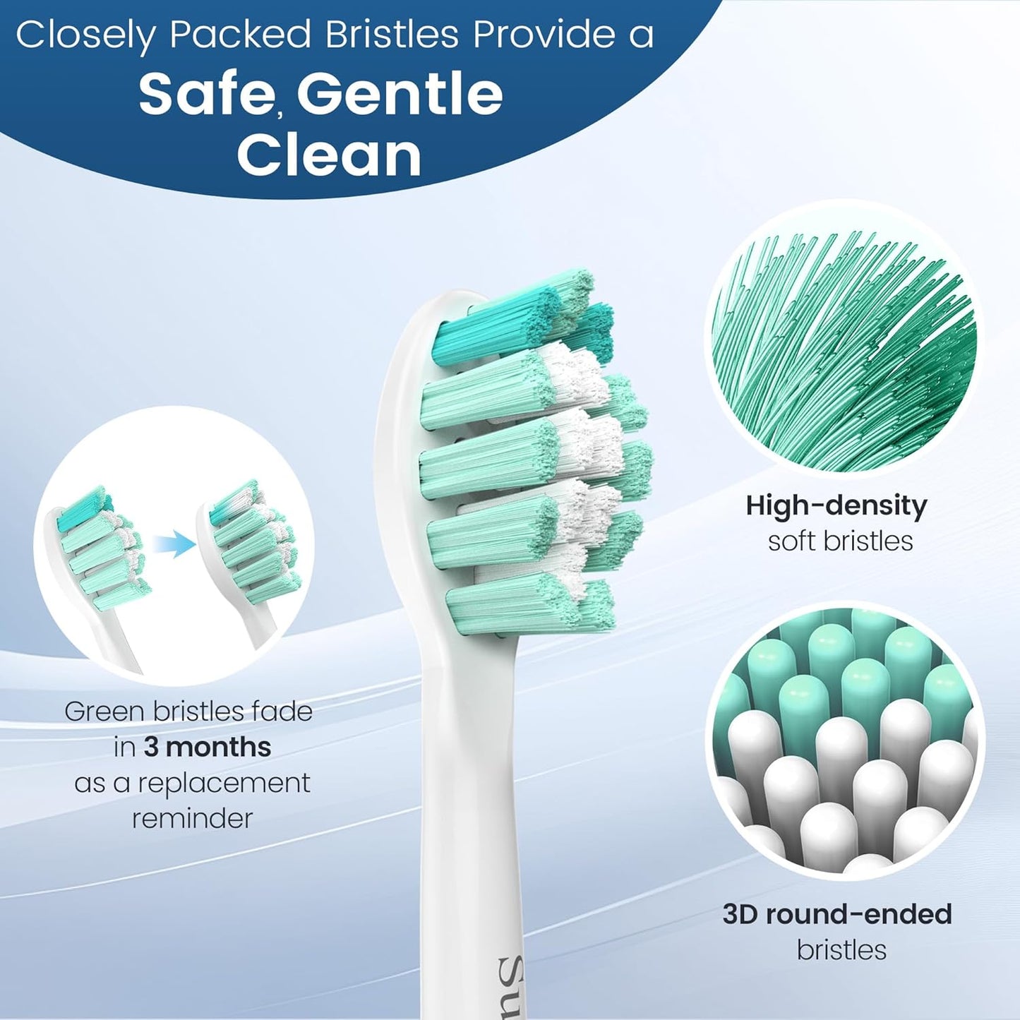 SuitShine Cabezales de repuesto para cepillos de dientes compatibles con Philips Sonicare y más mangos de clic, paquete de 8 unidades, color blanco