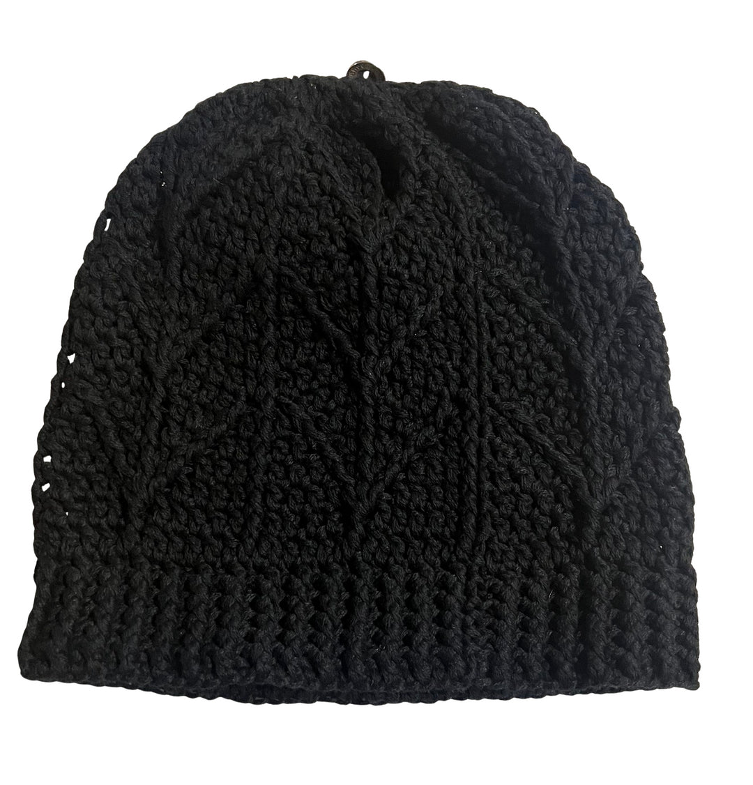 CHROME HEARTS 'LEATHER CROSS' BLACK KNIT BEANIE