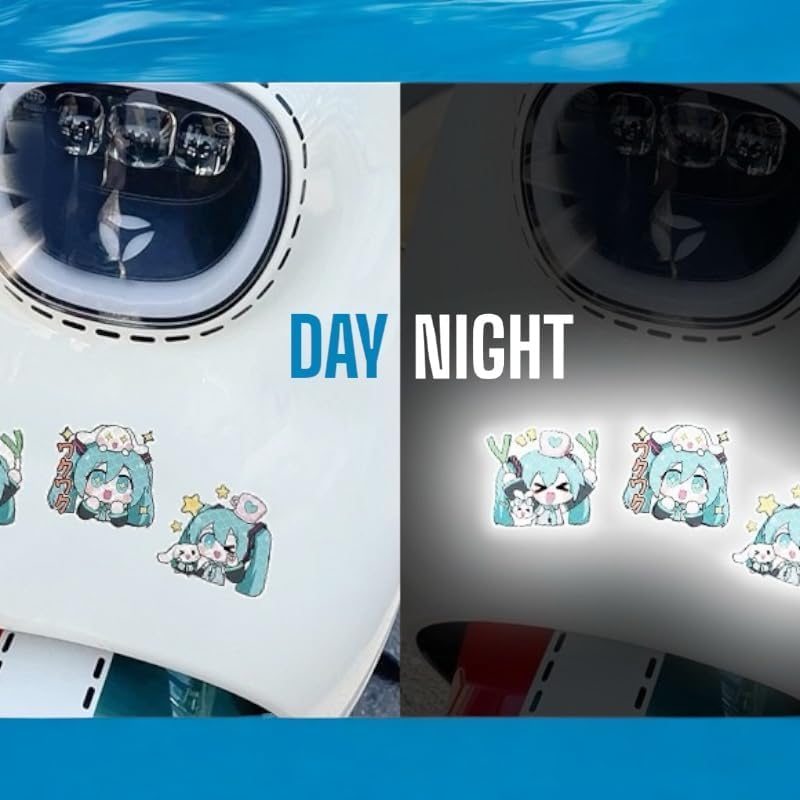 MIKU Car Stickers, 6-Piece Set, Reflective Stickers, Car Stickers, Character Stickers, DIY, Cute, Popular, Decoration, Anime Goods, Waterproof Stickers, Cute Goods, Cars, Car Decoration, Unofficial