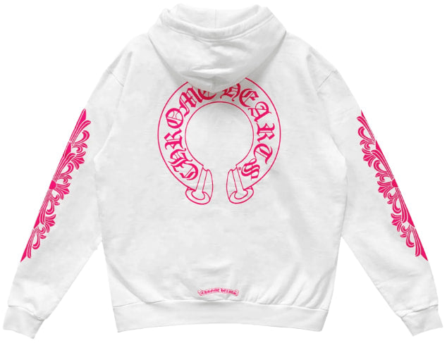 CHROME HEARTS 'PINK' HORSESHOE FLORAL WHITE HOODIE