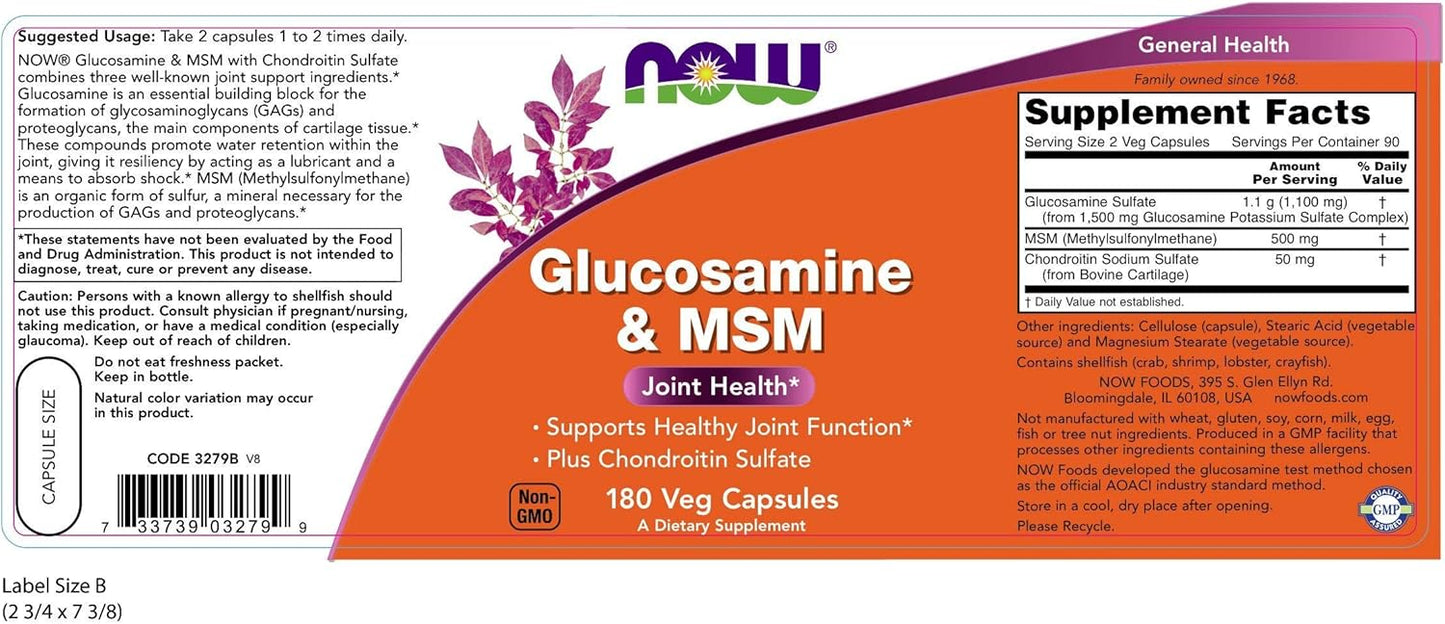 Now Foods Glucosamine & MSM 180 Tablets
