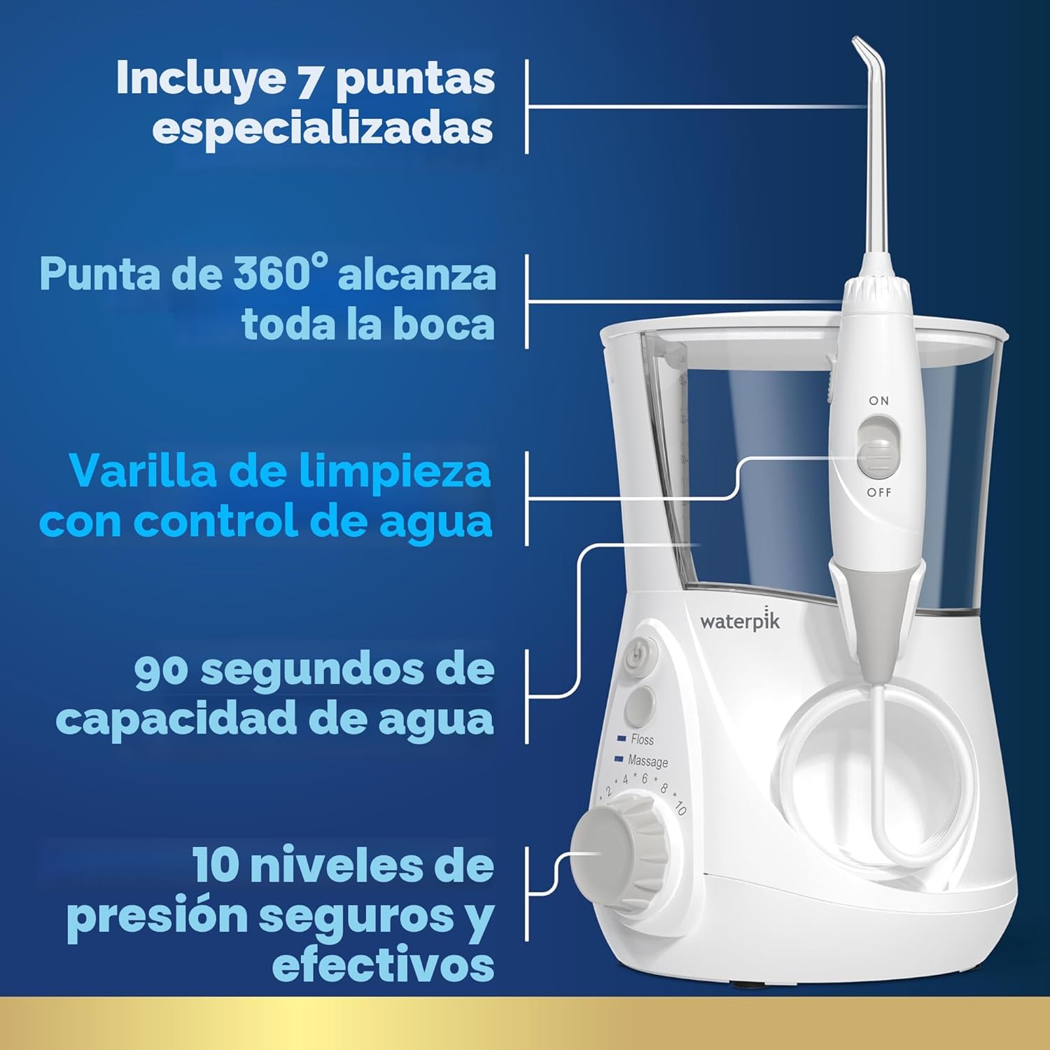 Waterpik Aquarius - Hilo dental de agua para limpieza de dientes, encías, brackets, cuidado dental, energía eléctrica con 10 configuraciones, 7 puntas para múltiples usuarios y necesidades, aceptado