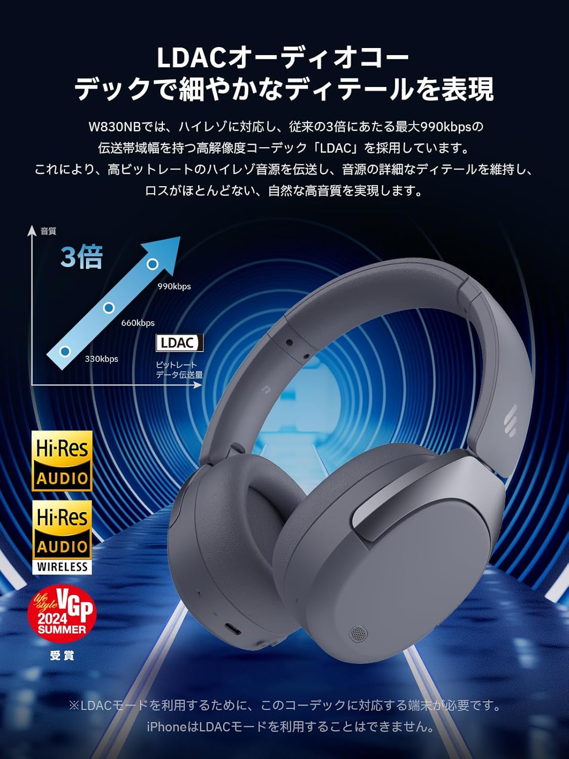 【VGP2024】Edifier W830NB Wireless Noise-Canceling Headphones, Hi-Res/LDAC, Max 94 Hours Playback, Bluetooth 5.4, Multi-Point, Spatial Audio, Ambient Sound, Soft Call, Dedicated App, Foldable