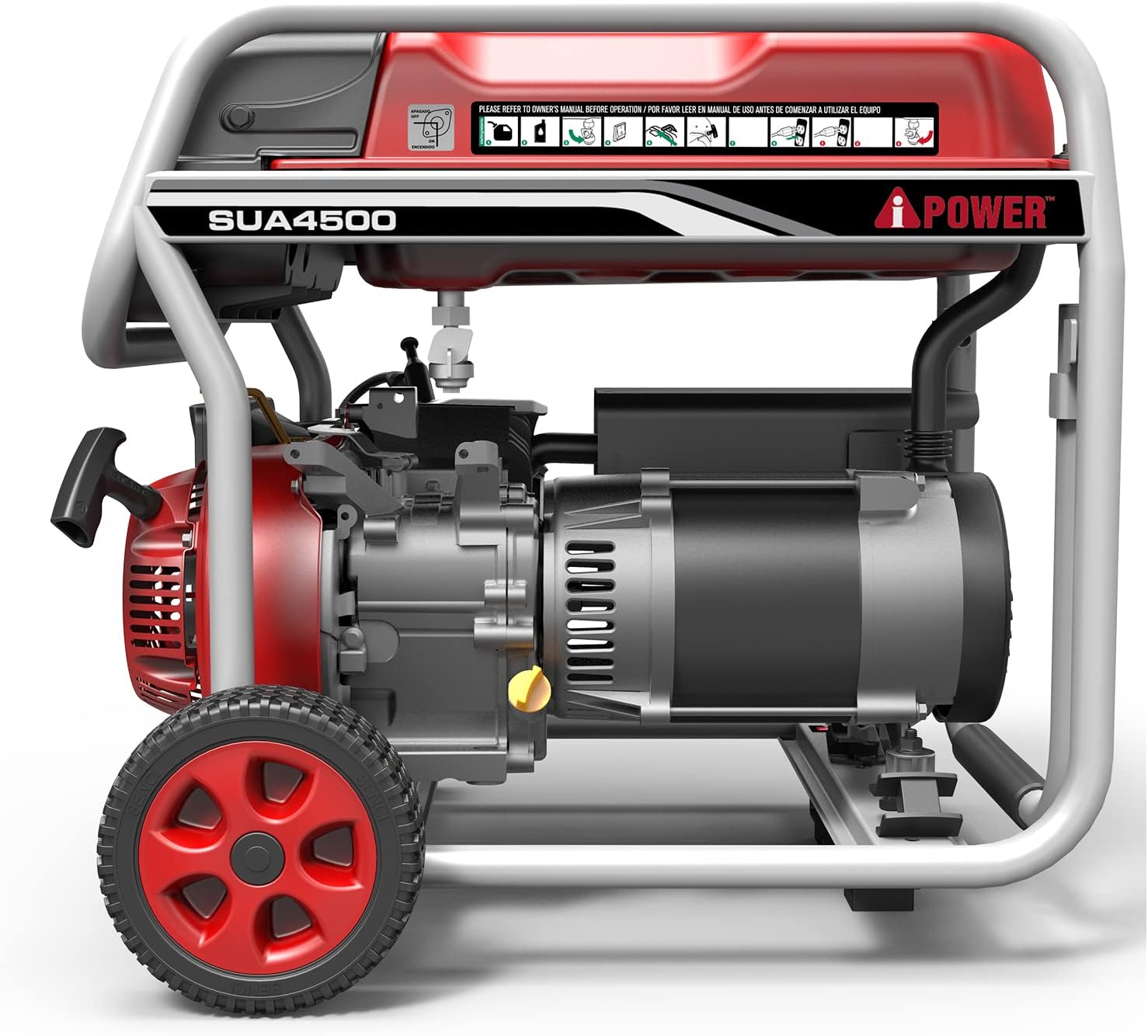 A-iPower SUA4500 4,500-Watt Gasoline Powered Portable Generator Wheel Kit Included, Red