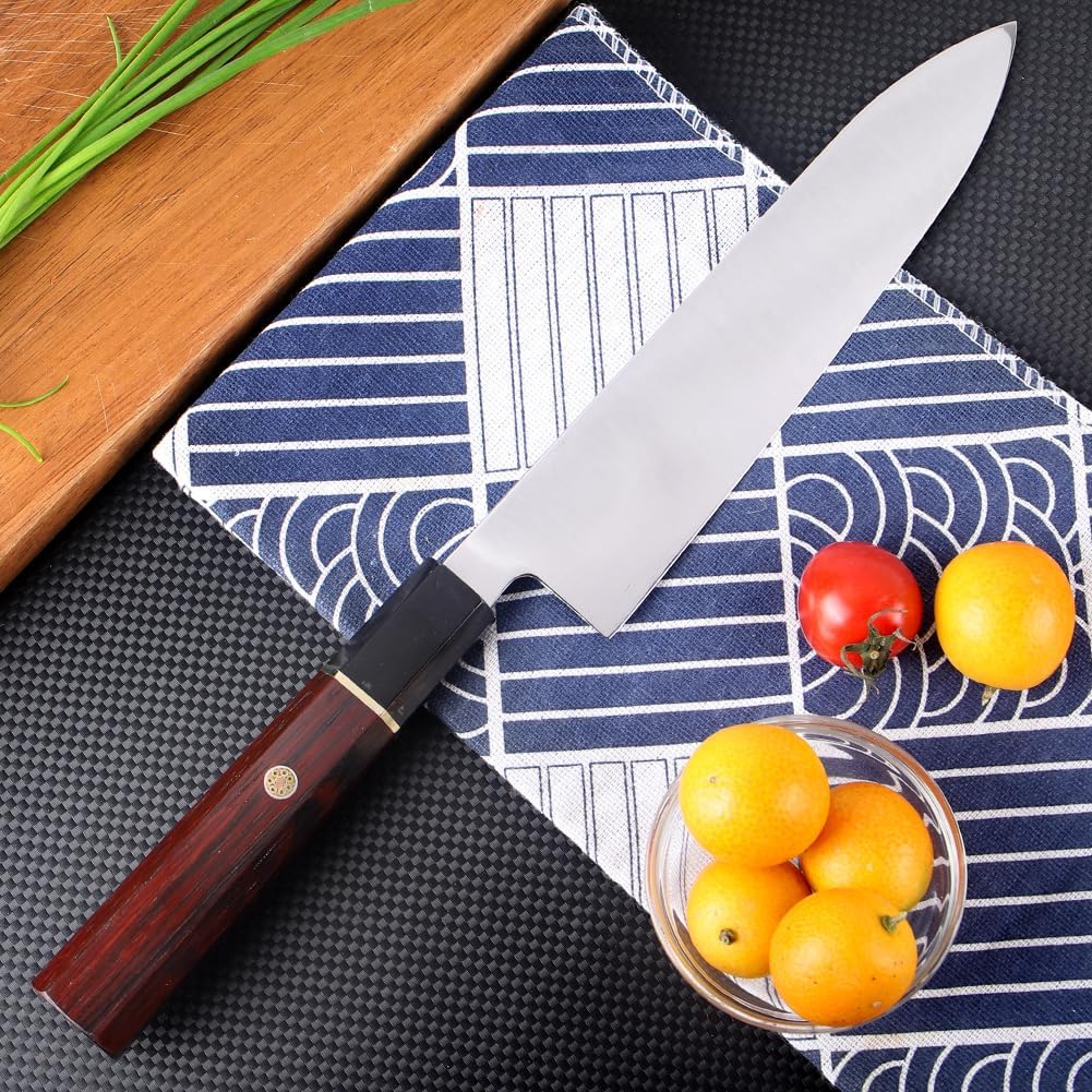 KEENSUN 8 Inch Santoku Knife, Deba Knife, 9Cr18MoV Steel, Mirror Polished Blade, Willow Blade (Single Blade), 8.3 inches (210 mm), Right Handed Gyu's Knife, For Household Use, Fish, Seafood, Raw Fish,