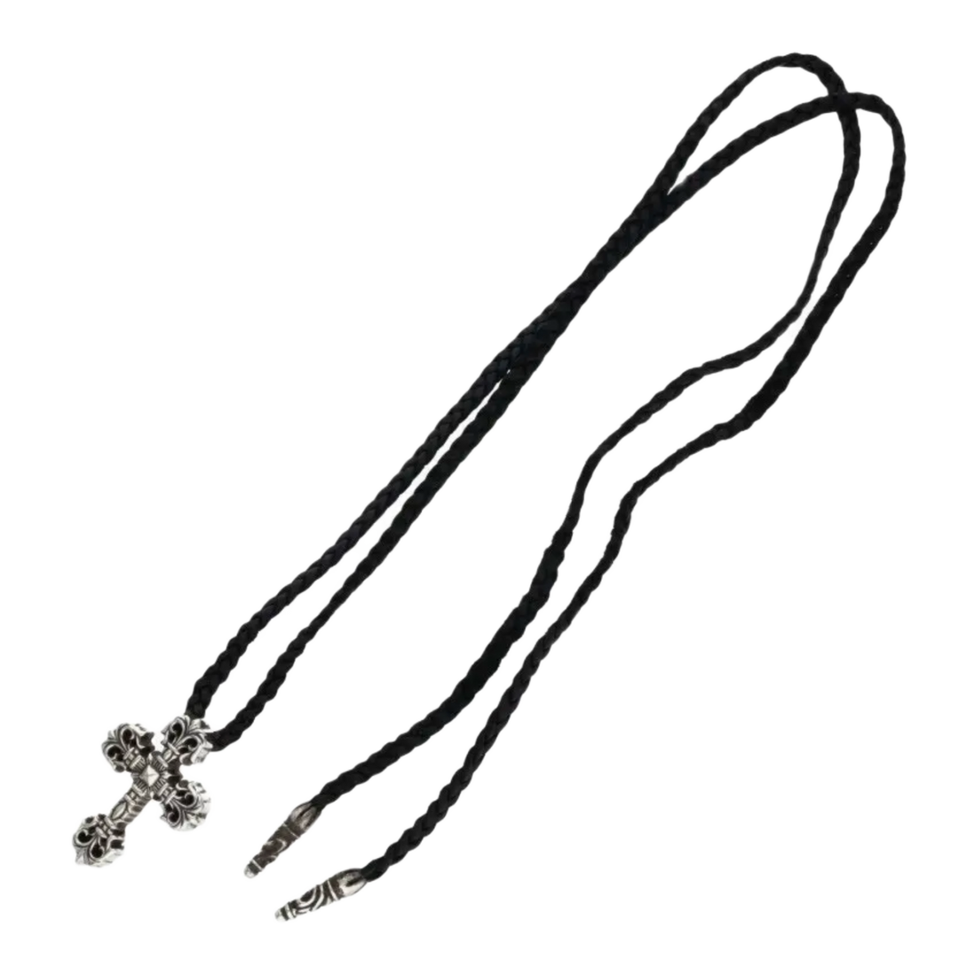 CHROME HEARTS 'JUMBO FILIGREE CROSS' WOVEN LEATHER NECKLACE