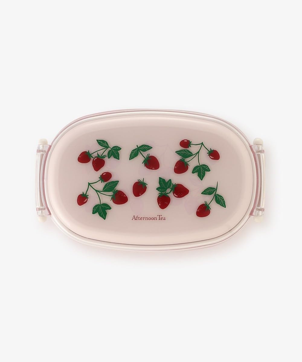 AfternoonTea LIVING JQ43 Bento Box, Strawberry, 2-Way Antibacterial 2-Point Lock-Type Lunch Box, Pink