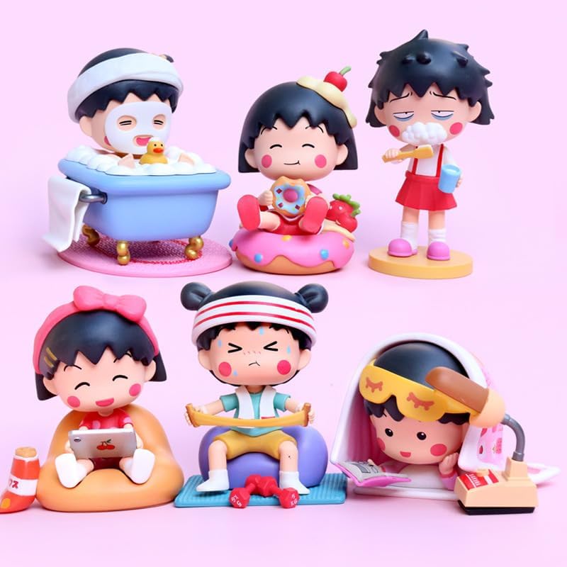 ちびまる子ちゃん PVCフィギュア 5.5-9.9cm 6個パック 車用オーナメント 装飾用 塗装済み 完成品 誕生日 [並行輸入品]