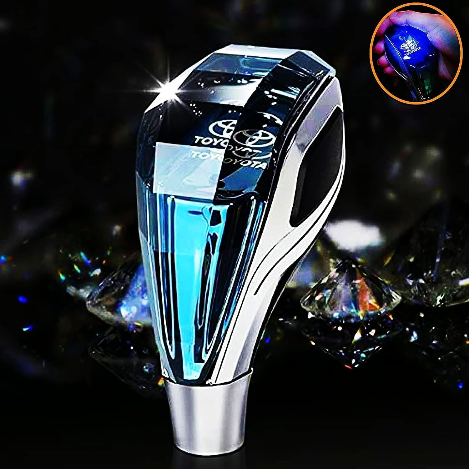 Toyota Shift Gear LED Shift Knob, Illumination, Touch Sensor, Gearstick Shift Knob, 7 Colors Auto Changing, Car Compatible, Auto Lighting, IP67 Waterproof, Fingerprint-Resistant Crystal Design