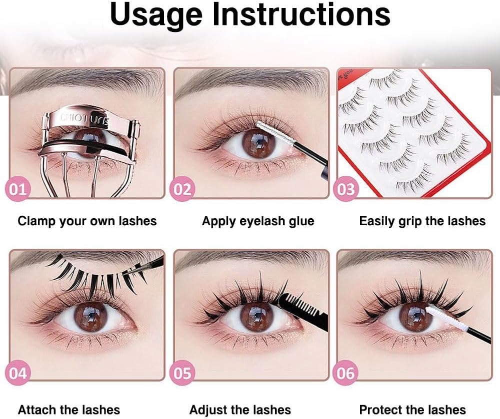 5 Pairs Cartoon Eyelashes Clear Band False Eyelashes Japanese Cosplay Anime Eyelashes Thin Band Thin Eyelash Extensions Looks Like Natural Eyelashes (W31)