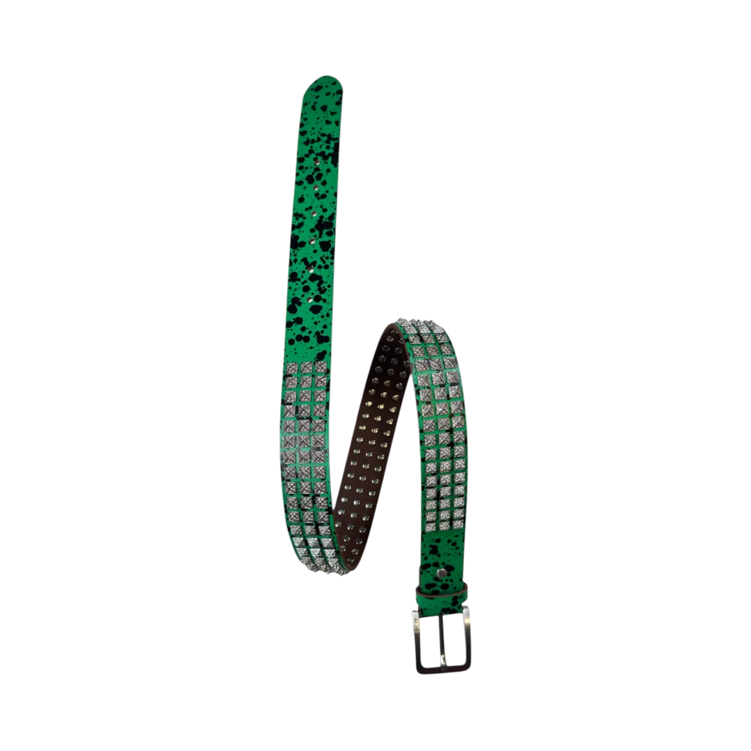 BOSSI 'SILVER ON GREEN PAINT' STUDDED BELT