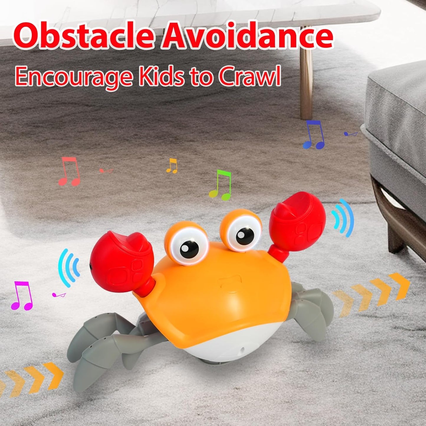 Crawling Crab Toy for Kids with Music, Electronic Light Up Crawling, Automatically Avoiding Obstacles, Moving Toys for Kids, Boys and Girls