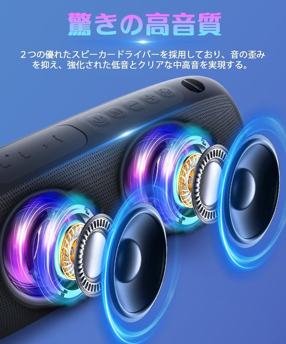 Bluetooth Speaker, Wireless Speaker, 24 Hours Continuous Playback, TWS Function, Type-C Rechargeable, Built-in Bluetooth/TF Card/Microphone, Hands-free Calling, Easy to Carry, Black, Japanese