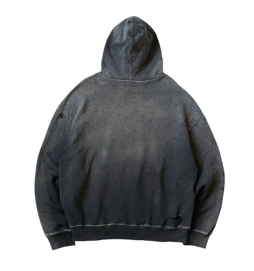 KAPITAL THRILLER DAMAGED 'WASHED BLACK' STUDDED HOODIE