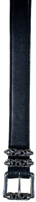 CHROME HEARTS 'DOUBLE ROLLER' BLACK LEATHER BELT