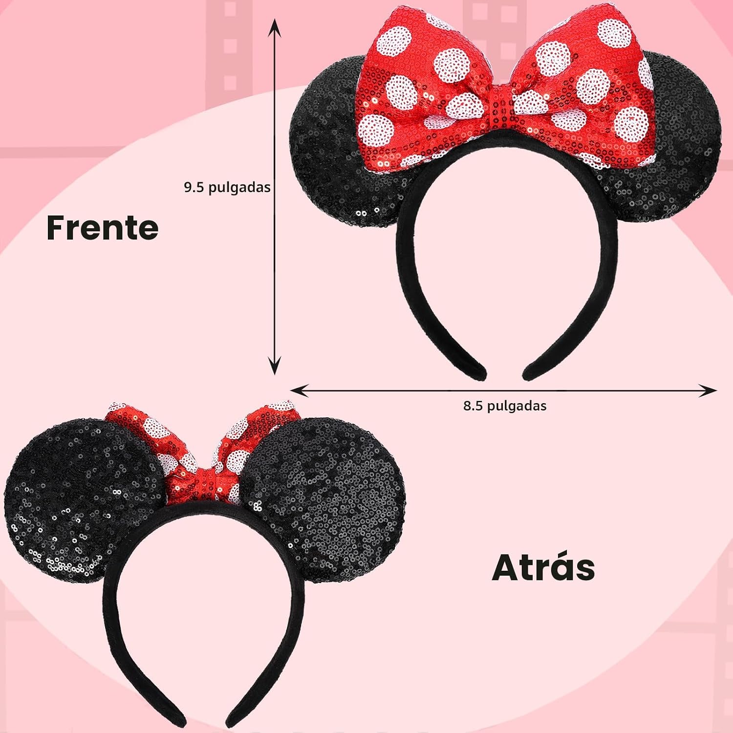 ETLUK - Diadema con orejas de ratón, diademas con orejas de ratón y lazo de lentejuelas para mujeres y niñas, accesorios de cosplay, decoración para fiestas (rojo)