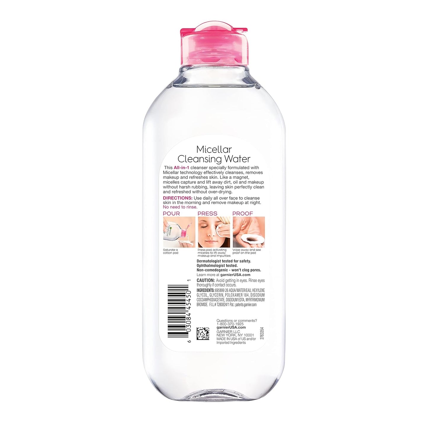 Agua micelar Garnier, limpiador facial hidratante y desmaquillante, adecuada para pieles sensibles, vegana, sin crueldad animal, 13.5 fl oz (400mL), 1 unidad