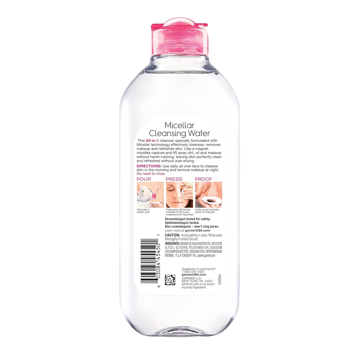Agua micelar Garnier, limpiador facial hidratante y desmaquillante, adecuada para pieles sensibles, vegana, sin crueldad animal, 13.5 fl oz (400mL), 1 unidad