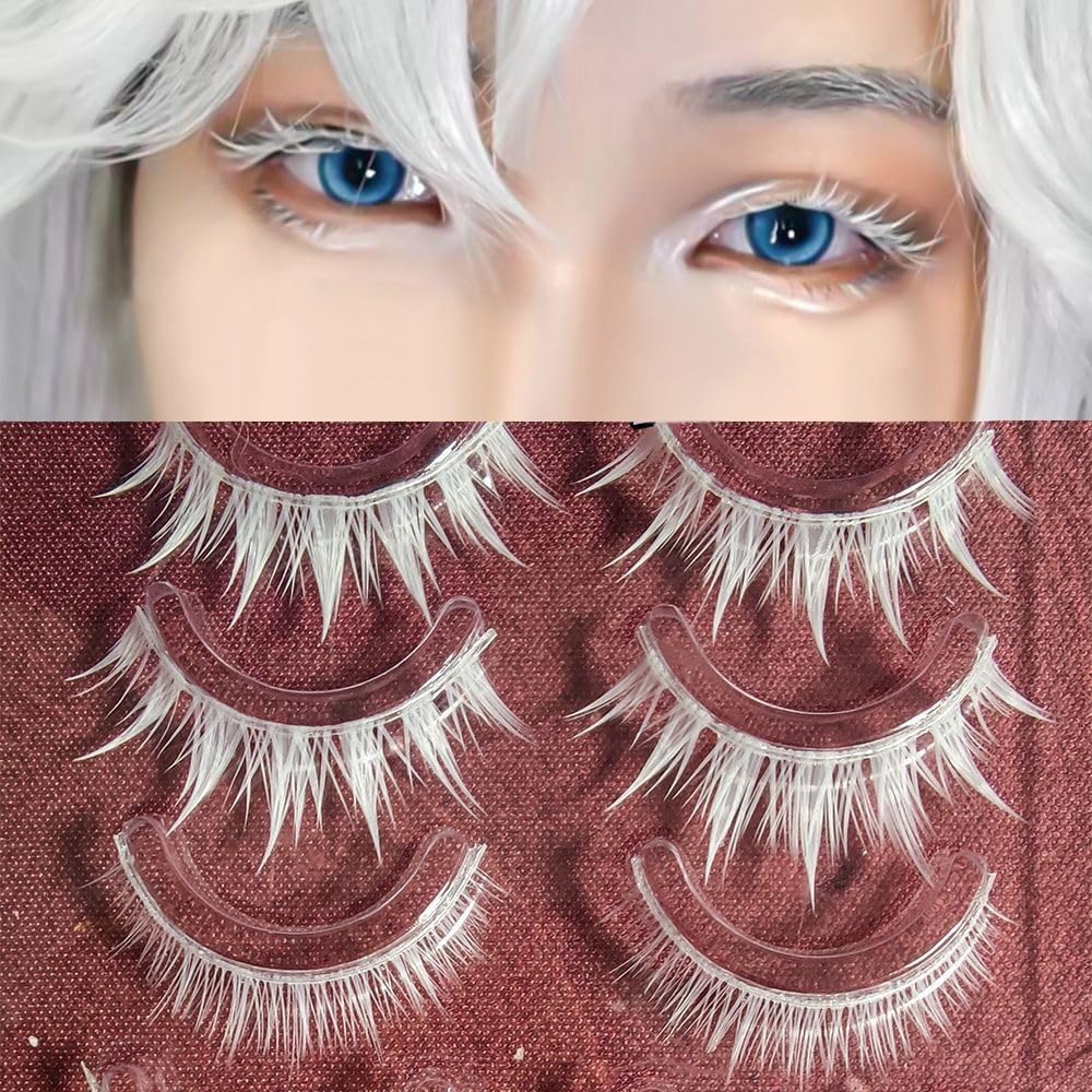 White False Eyelashes for Cosplay White False Eyelashes Natural False Eyelashes White Cartoon False Eyelashes Halloween Cosplay Costume Party Reusable Anime False Eyelashes (W-11)