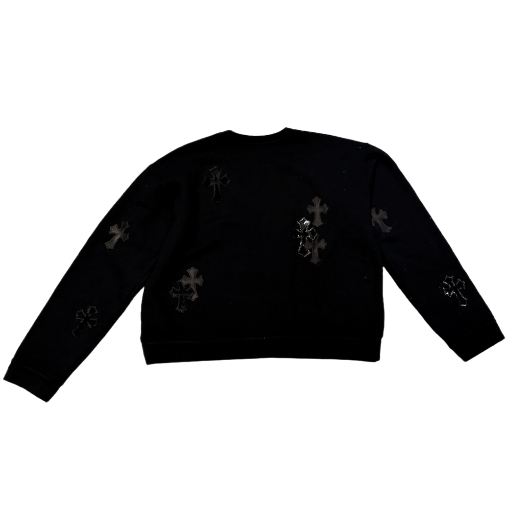 CHROME HEARTS 'CROSS PONY PATENT LEATHER PATCH' BLACK CREWNECK SWEATER