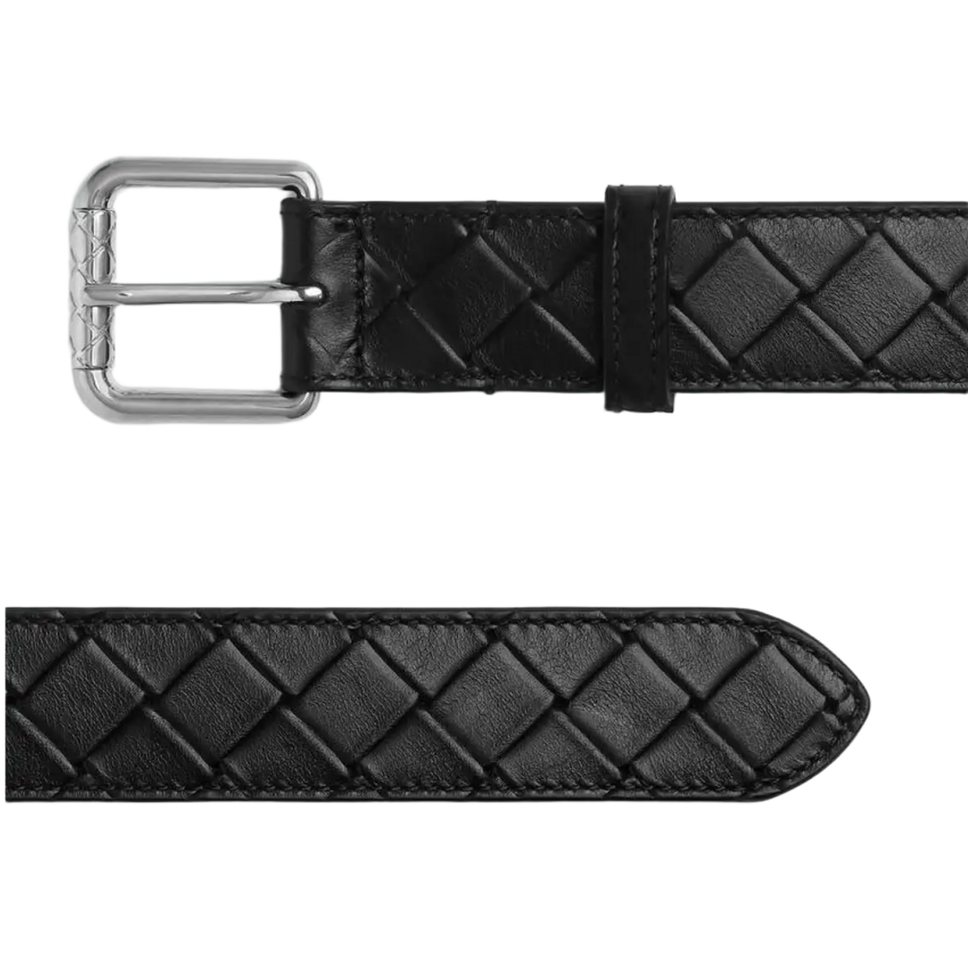 BOTTEGA VENETA 'BLACK' INTRECCIATO STAMP BELT