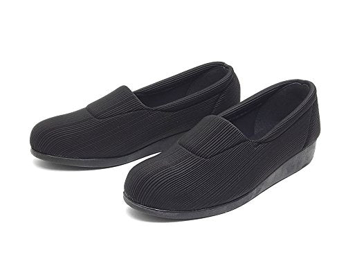4E Loose Wide Stretch Slip-on Shoes, Made in Japan, Black