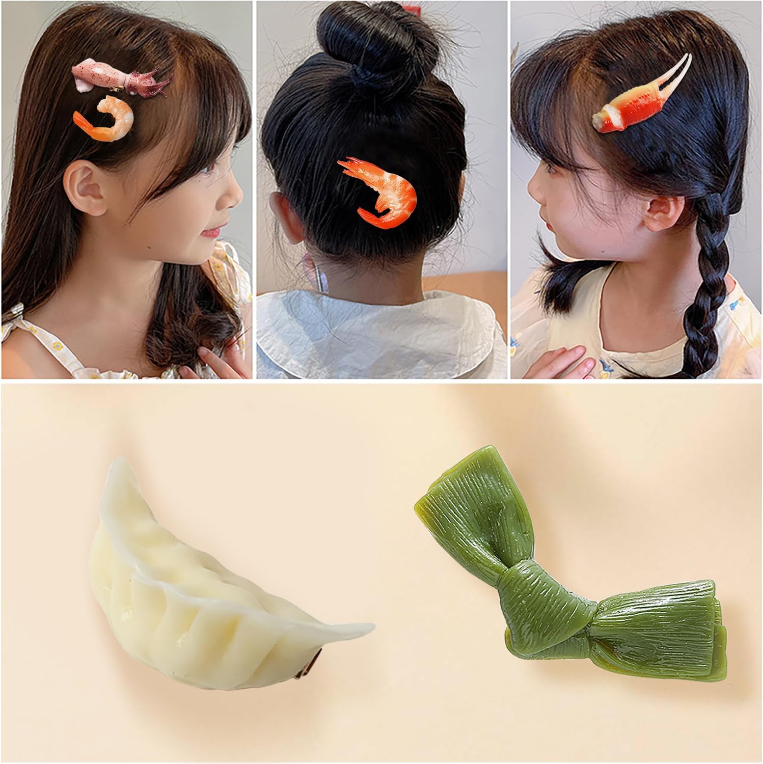 Food Sample Clip Hairpin Food Sample Hairpin [Set of 6] Cute Hair Clips Bangs Clip Seafood Sample Hairpin Kelp Dumpling Shrimp Octopus Crab Claw Shrimp Interesting DIY Hair Clip Girls Hair Clip