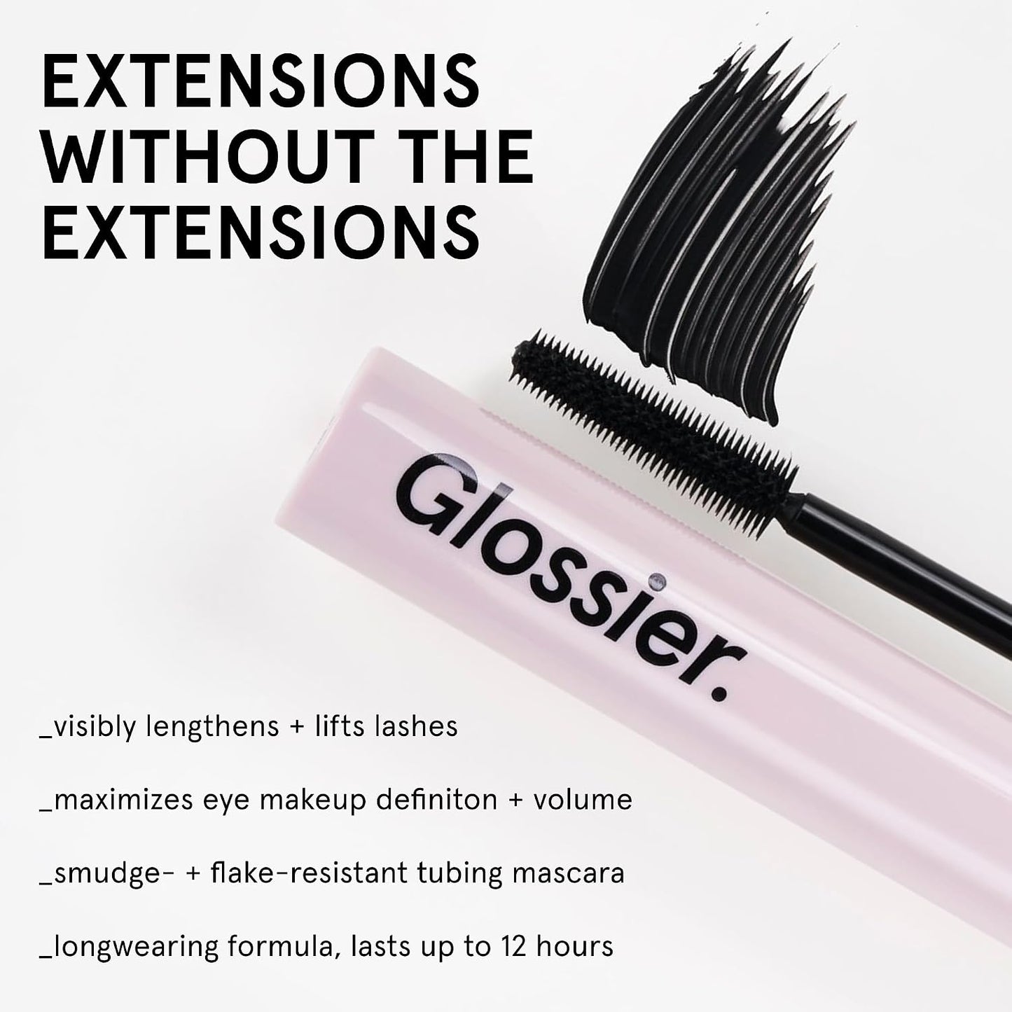 Glossier Lash Slick Lengthening Mascara, Black - Weightless Tubing Mascara + Conditioning Vegan Biotin & Japanese Fibers - Up to 12Hr Wear, Smudge Resistant, Precise Application, True Black, 0.29 oz