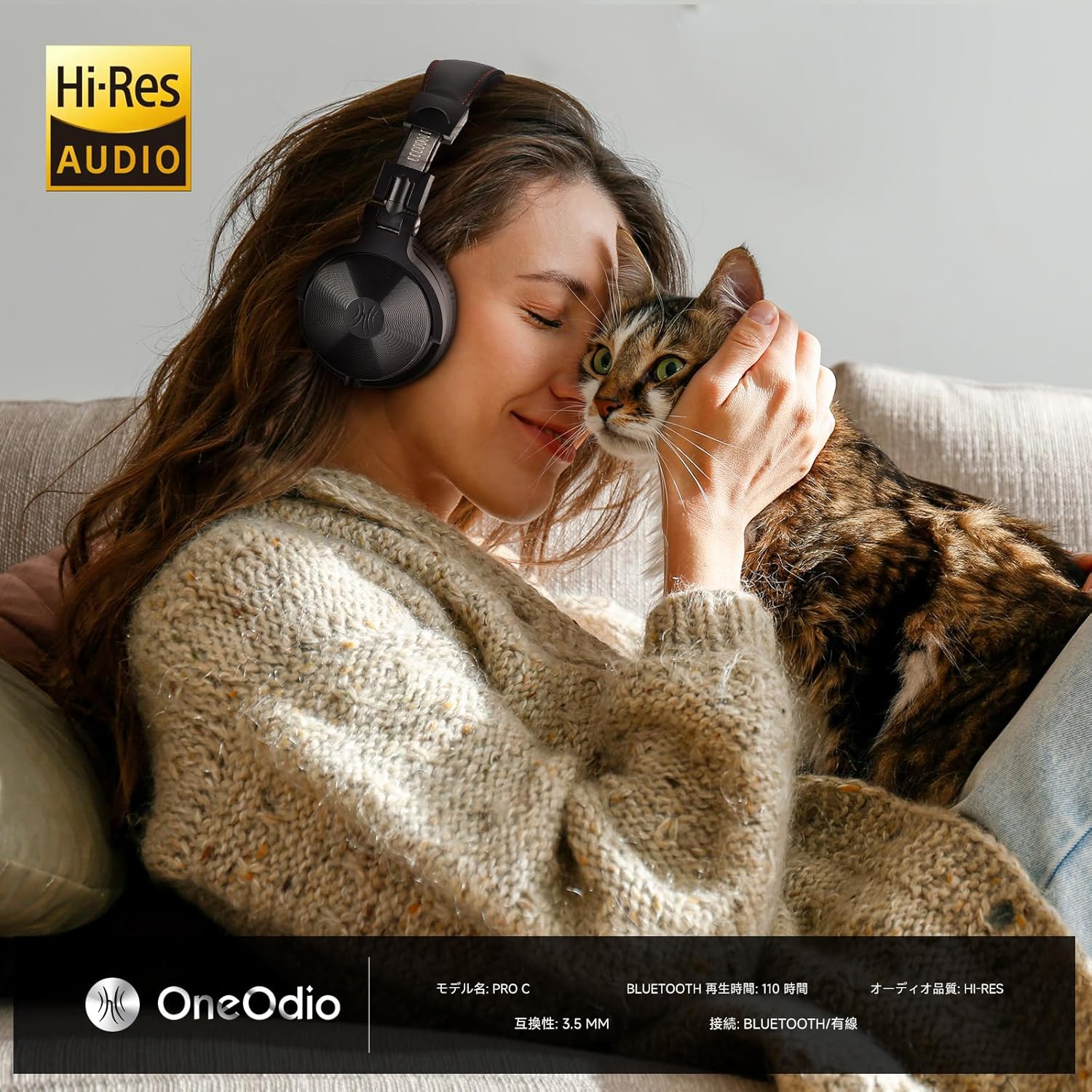 OneOdio Wireless Headphones with Up to 110 Hours Playback Bluetooth Over-Ear with Built-in Mic Foldable Wired/Wireless Compatible Headphones with Heavy Bass Multipoint Pairing Pro C