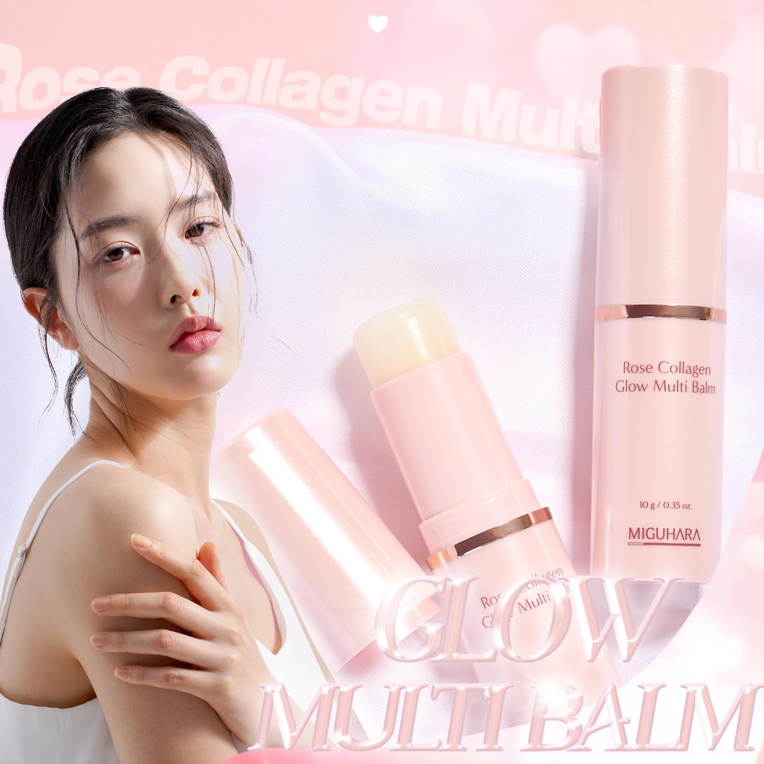 MIGUHARA Rose Collagen Glow Multi-Balm | Korean Skincare All-in-One Moisturizing Multivalm Stick (10g/0.35oz)