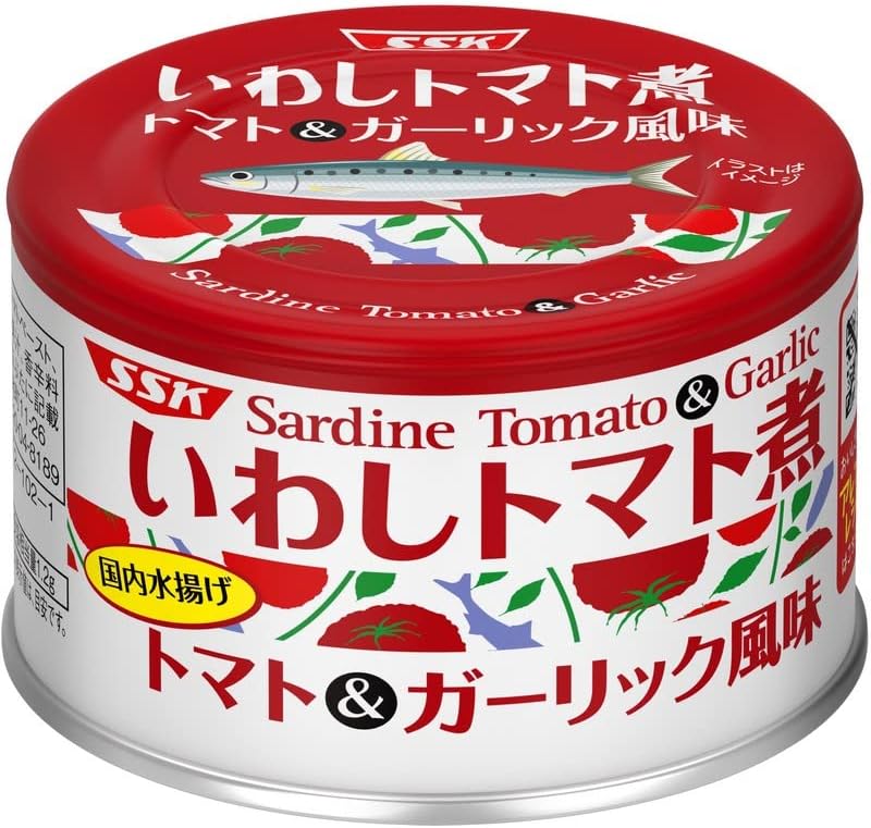 SSK Pure Water Foods Iwashi Boiled Tomatoes, Tomato & Garlic Flavor, 5.3 oz (150 g) x 6 Packs