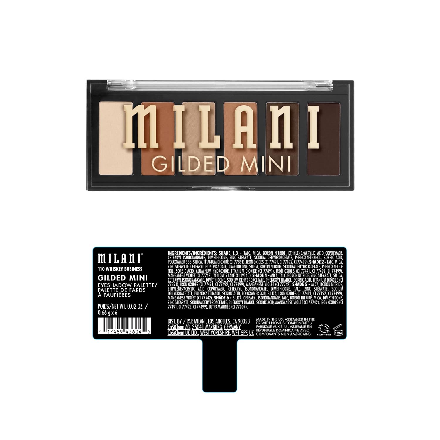 Milani Mini paleta de sombras de ojos dorada con 6 tonos mate y brillantes - Whiskey Business
