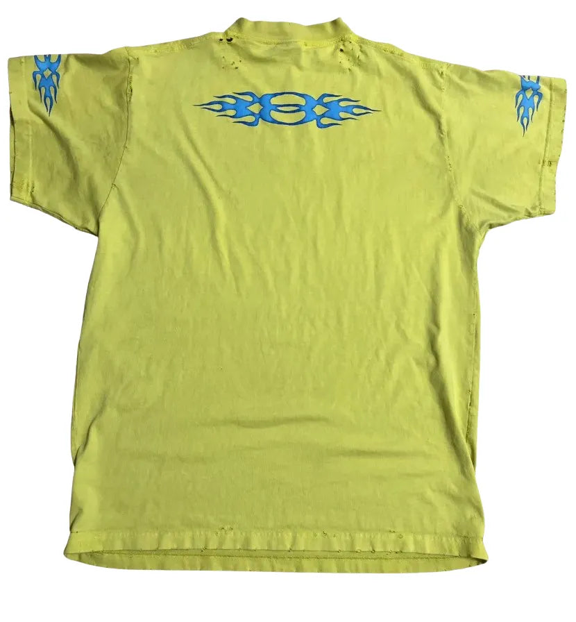 BALENCIAGA 'BURNING UNITY' YELLOW/BLUE DESTROYED TEE
