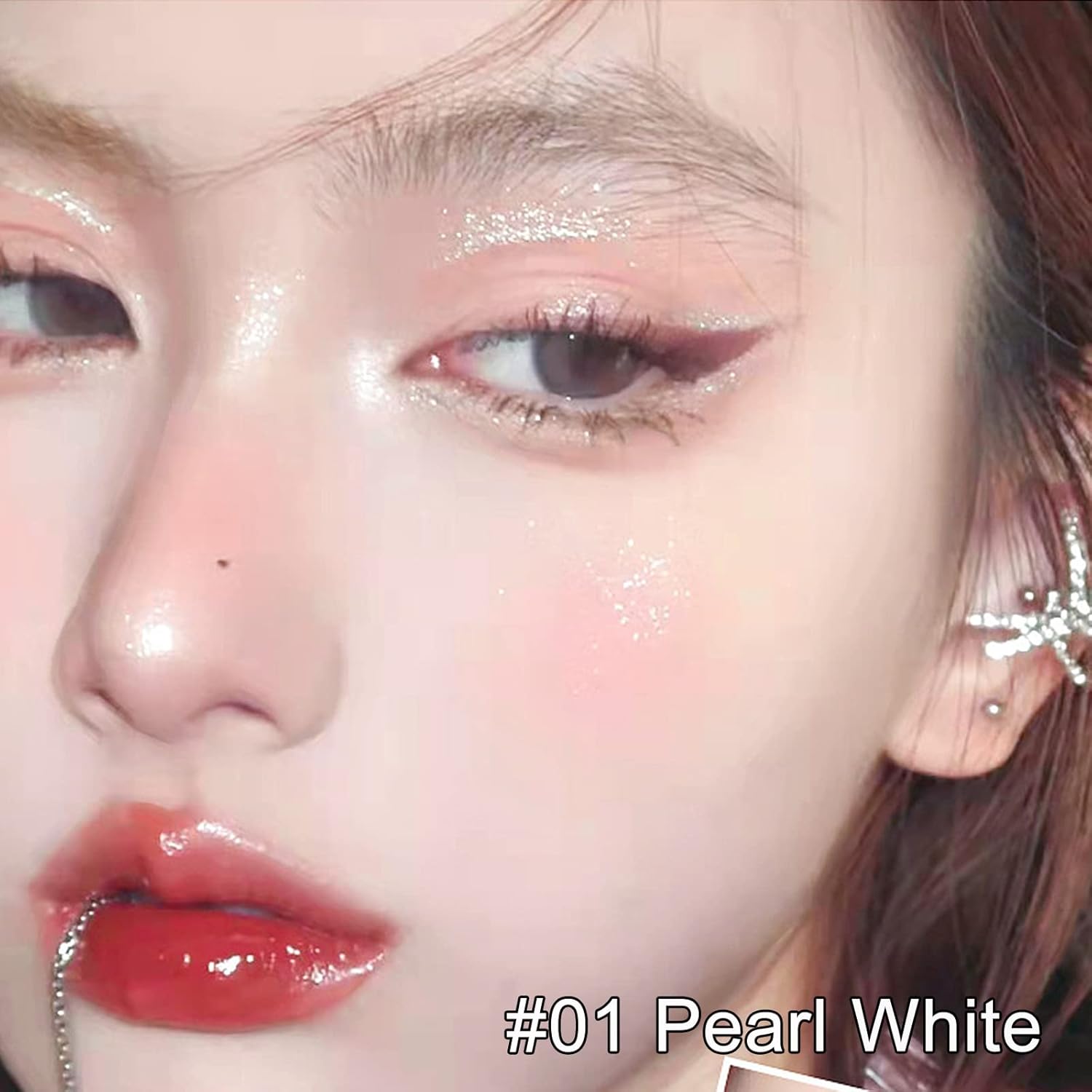 Erinde Liquid Eyeshadow Eyeliner, Teardrop Bag, Glow, Glitter, Large Glitter, No Shedding, Ultra Fine, Starry Sand, Long Lasting, Transparent, Portable, Highly Colorful, Easy to Use, Pearl White