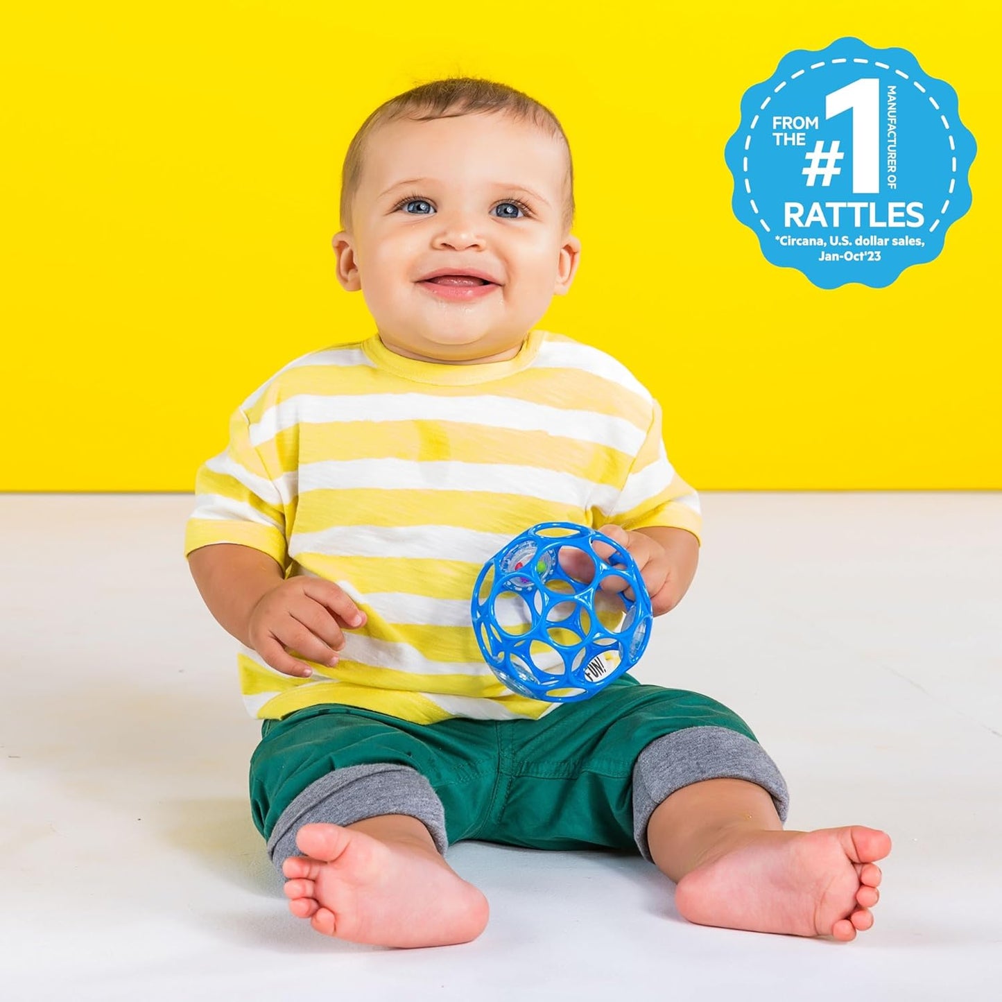 Bright Starts Oball 12281 Oball Rattle, Baby Stroller Toy, Teeth, Rattle, Softball, Baby Shower, Blue