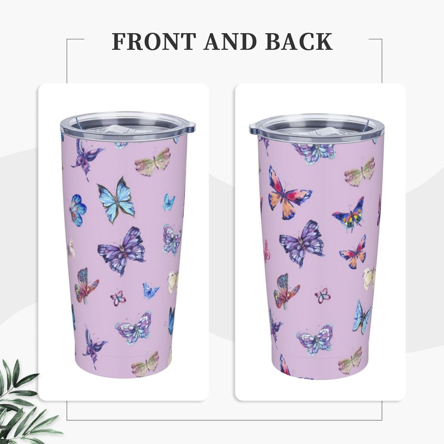 Vaso de mariposa púrpura con tapa y popote, taza de viaje aislada de acero inoxidable de 20 onzas, botella de agua caliente y fría, recuerdo de mariposa azul para hombres y mujeres