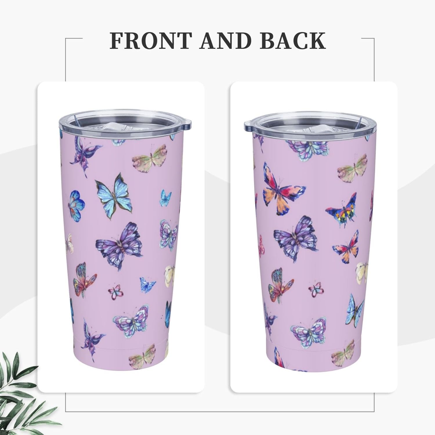 Vaso de mariposa púrpura con tapa y popote, taza de viaje aislada de acero inoxidable de 20 onzas, botella de agua caliente y fría, recuerdo de mariposa azul para hombres y mujeres