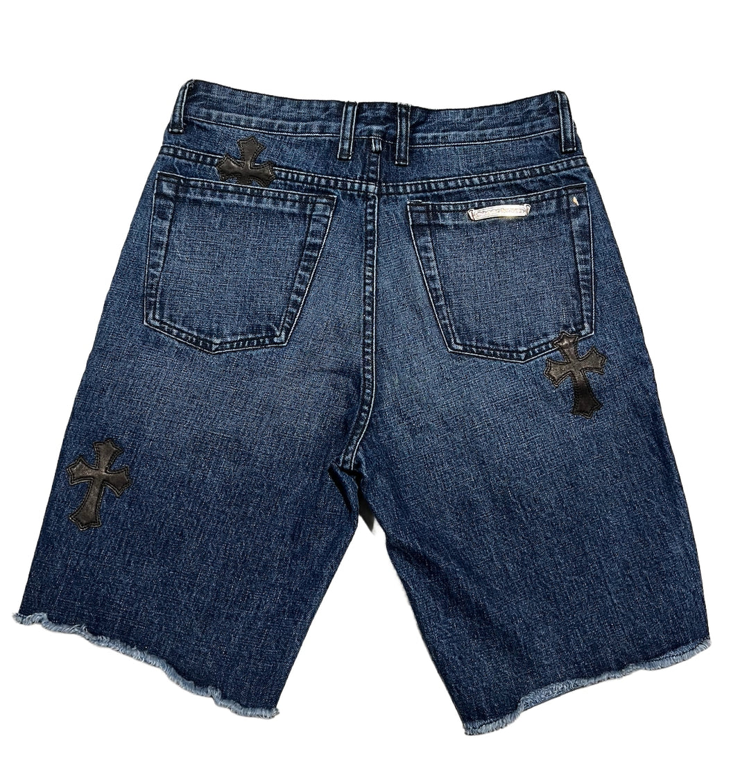 CHROME HEARTS '7 PATCH' DENIM BLUE SHORTS