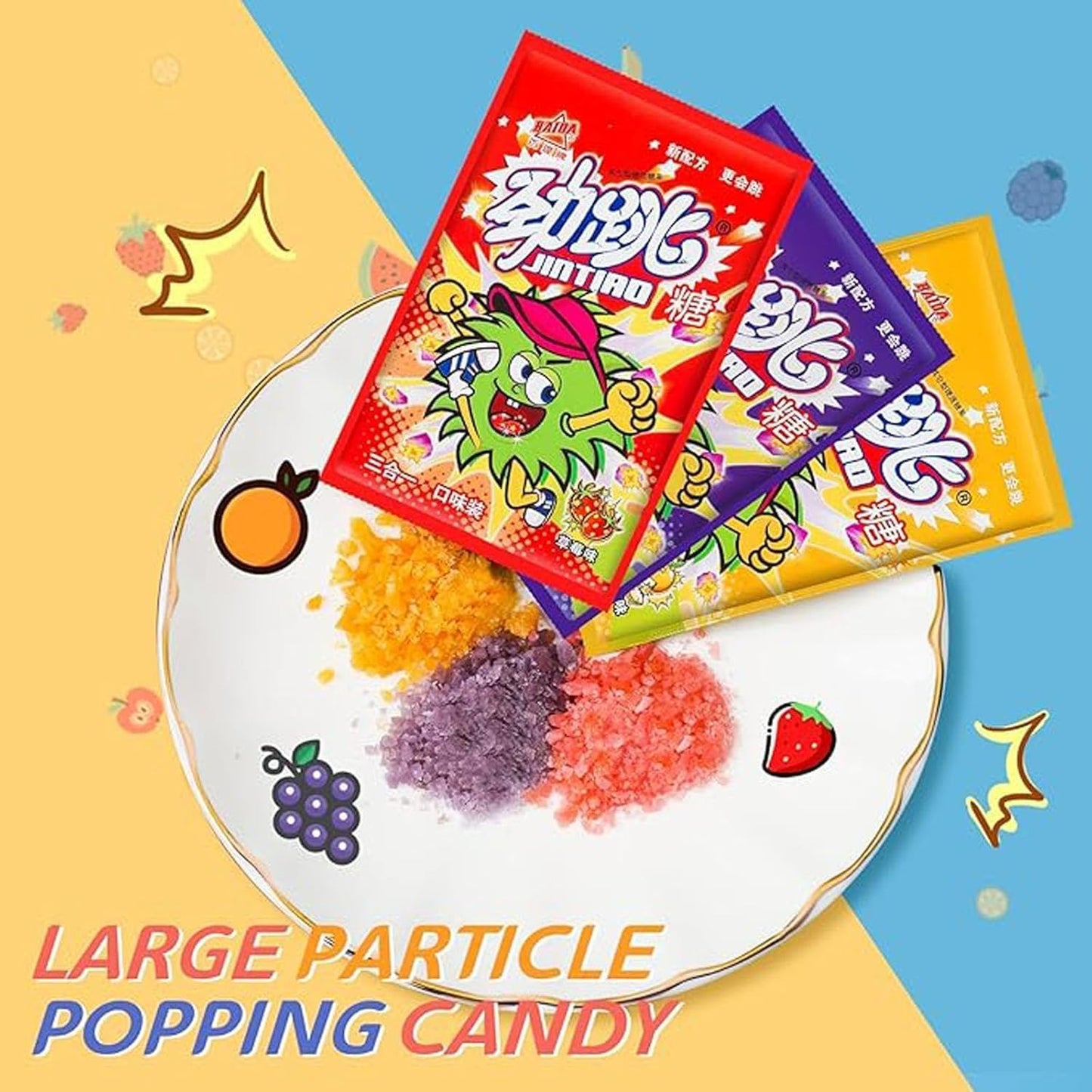 Popping Candy 3g*30 packs, 3 different flavor combinations (orange, strawberry, grape), invigorating popping experience, nostalgic childhood treats, individually packaged, easy to share, fun candy