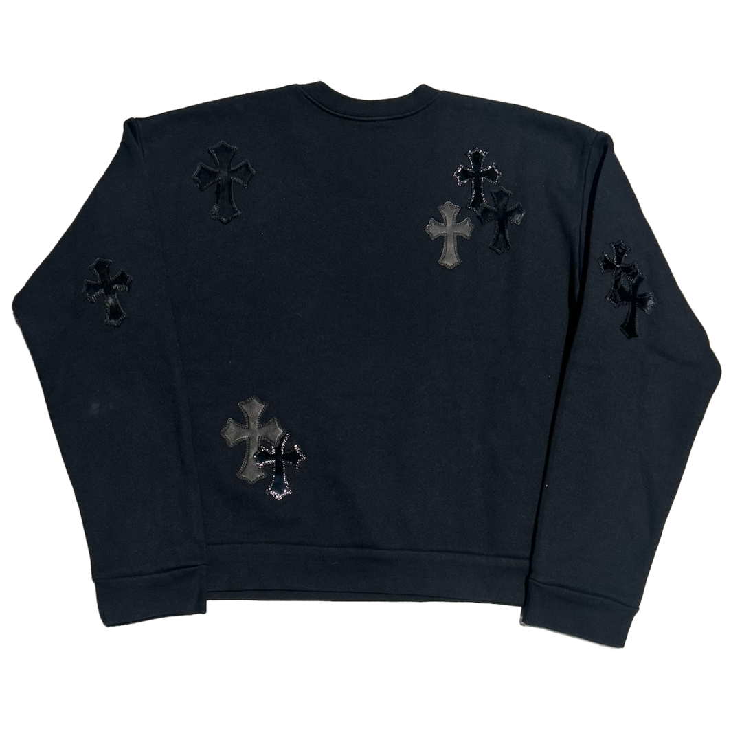 CHROME HEARTS 'CROSS PONY PATENT LEATHER PATCH' BLACK CREWNECK