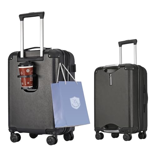 BlueSea BSSC08 Suitcase, Carrying Case, Carry Bag, Carry-on Bag, Grip Function, Expanded Size, 100% PC, TSA Lock, Double Casters with Hook Function, Cup Holder, Silent, Shock Resistant, Ultra