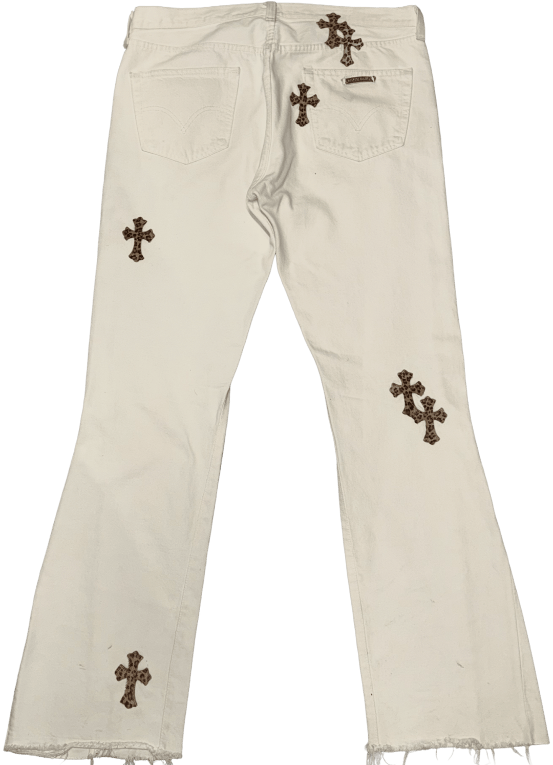 CHROME HEARTS '12 CHEETAH PATCH' WHITE JEANS