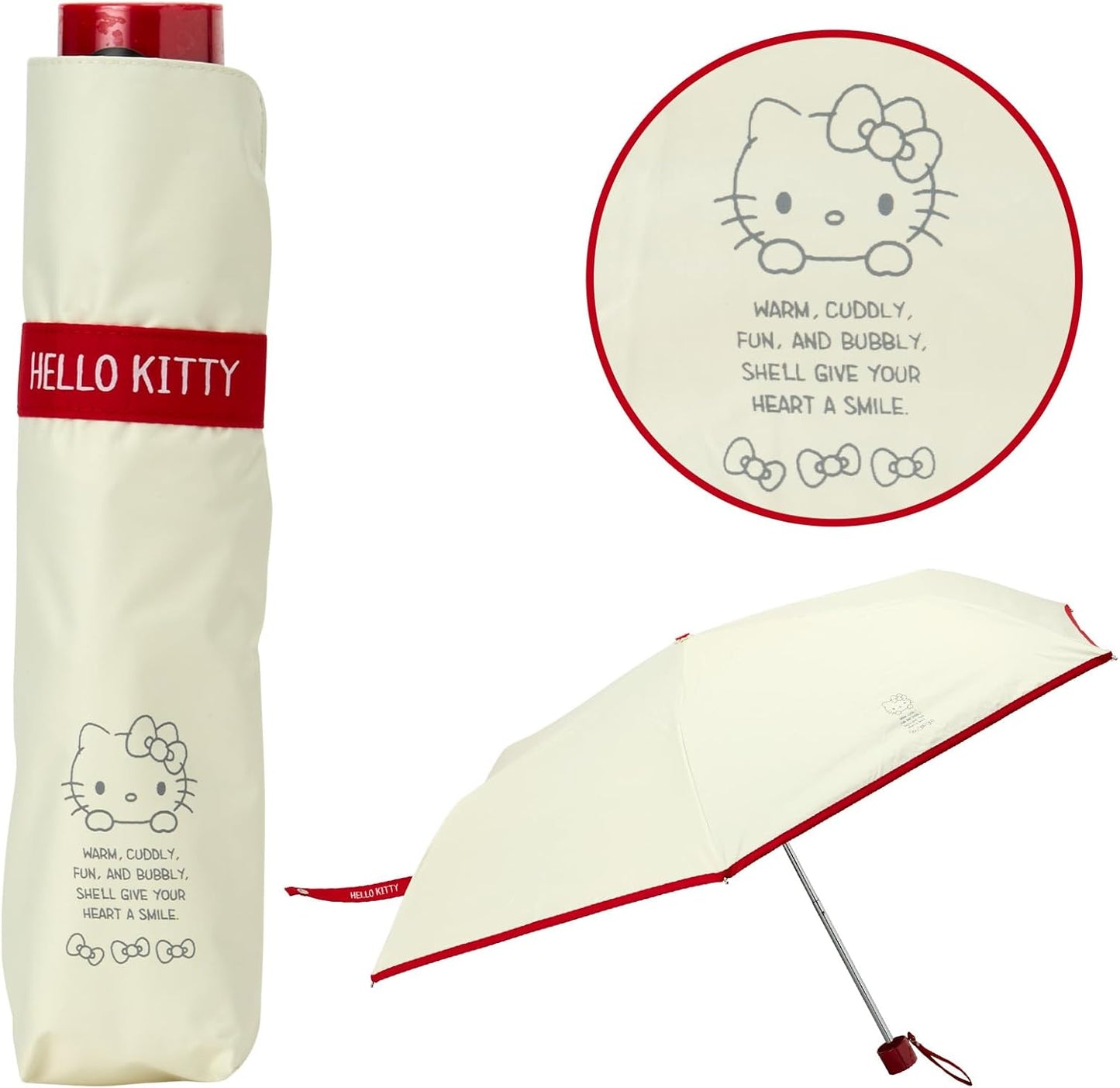 Sanrio 297780 Hello Kitty Folding Umbrella, 100% Polyester, UV Reduction, Over 99.9% Shading Rate, Water Repellent Treatment