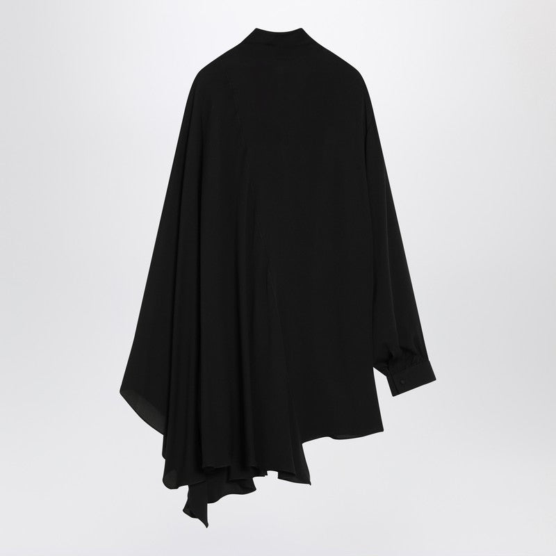 Balenciaga スカーフ付きバレンシアガ非対称の黒いシルクブラウス - Image 2