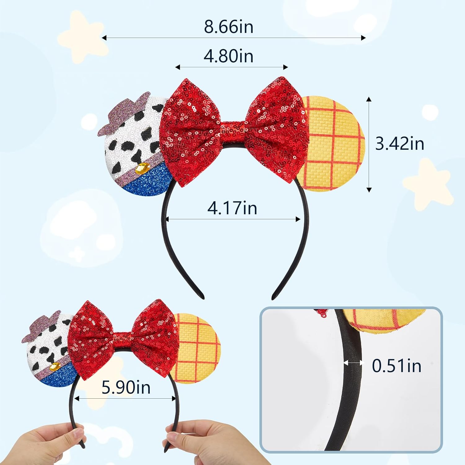 LYLIN Glitter Mouse Ears Headband with Glitter Bow for Kids Women Hair Accessories for Birthday Parties Cosplay Party Decoration (Toy Story)