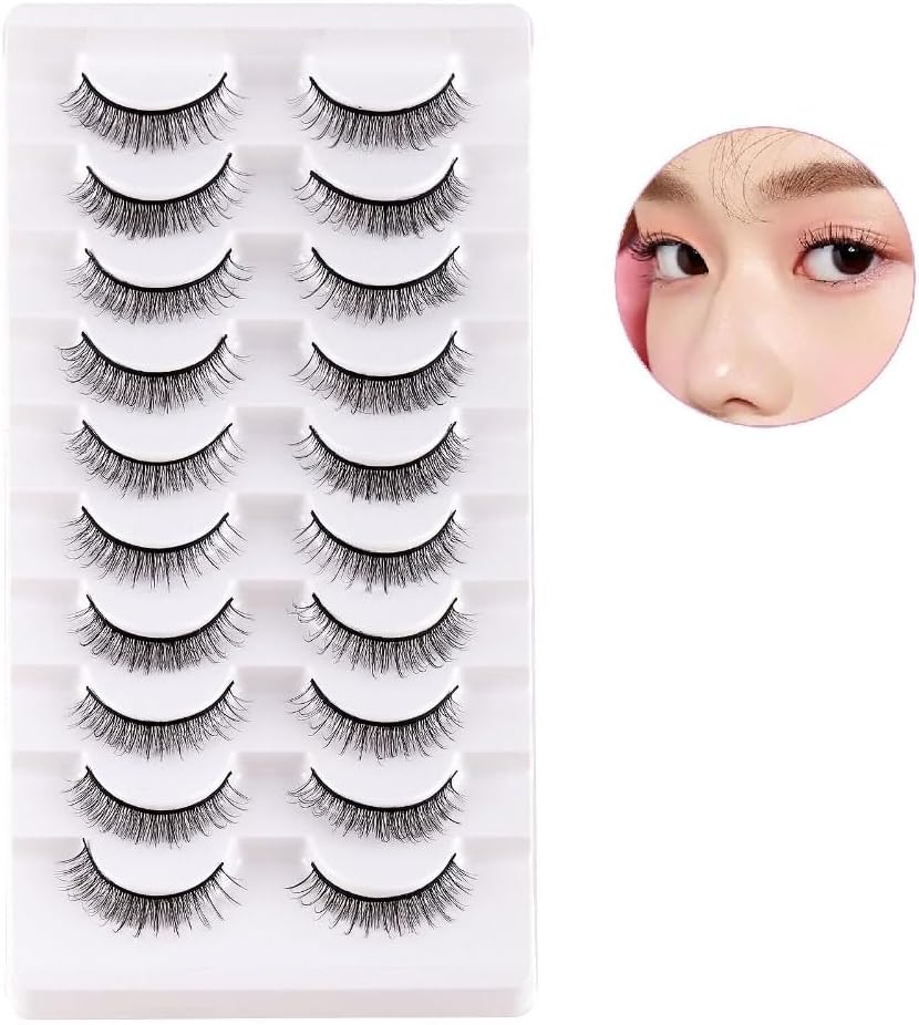 10 Pairs False Eyelashes, Natural Look Short Eyelashes, Cat Eyes, Faint Faux Mink Lashes, Soft 3D Fake Eyelashes (7031)