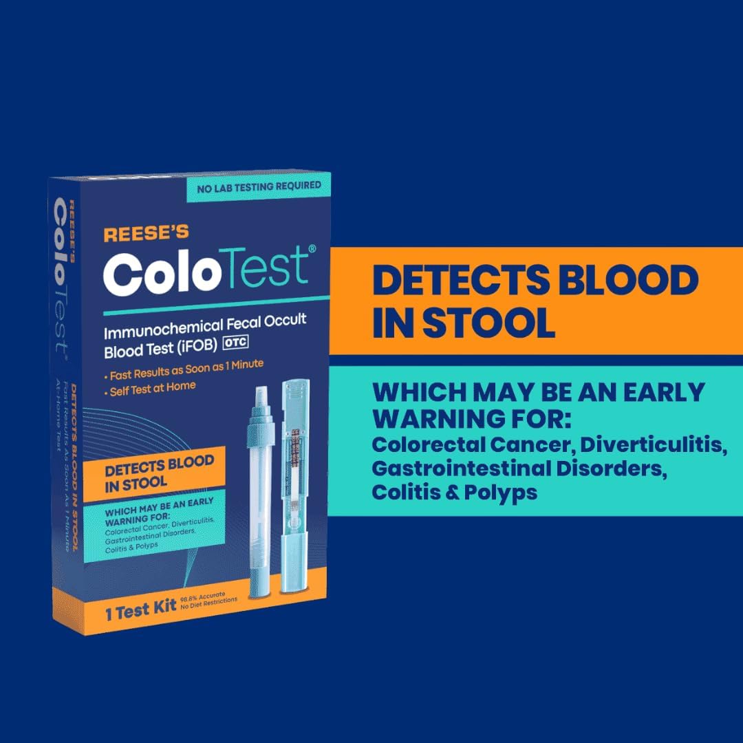 Reese's ColoTest, Kit de Prueba de Sangre Oculta Fecal Inmunoquímica FIT en Casa, 1 Unidad, Fácil de Usar para la Detección de Salud del Colon, Detecta Sangre Oculta en las Heces, Resultados en 1