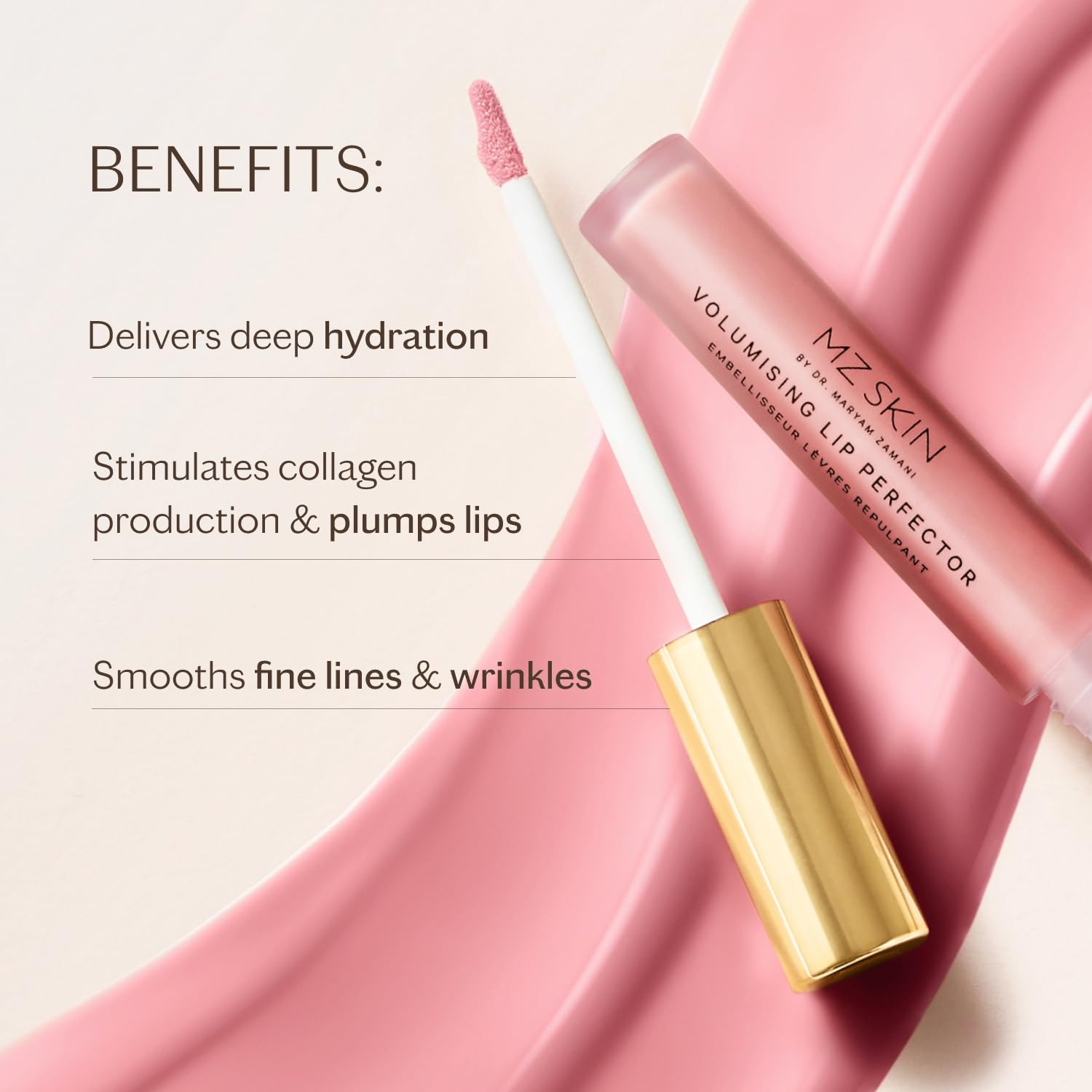 MZ SKIN Volumizing Lip Perfector | Plumping & Hydrating Lip Gloss with Peptides and Caffeine for Fuller, Smoother Lips,
